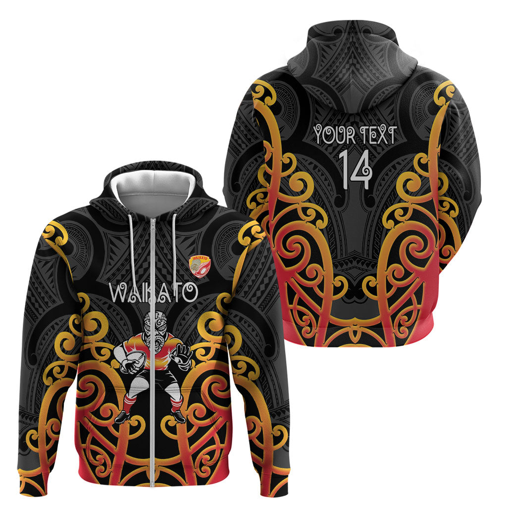 Waikato Custom Rugby New Zealand Zip Hoodie Aotearoa Maori Pukana Tiki Mascot