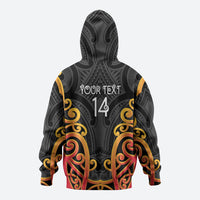 Waikato Custom Rugby New Zealand Zip Hoodie Aotearoa Maori Pukana Tiki Mascot