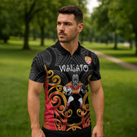 Waikato Custom Rugby New Zealand Zipper Polo Shirt Aotearoa Maori Pukana Tiki Mascot