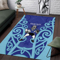 Northland Custom Rugby New Zealand Area Rug Aotearoa Maori Pukana Tiki Mascot