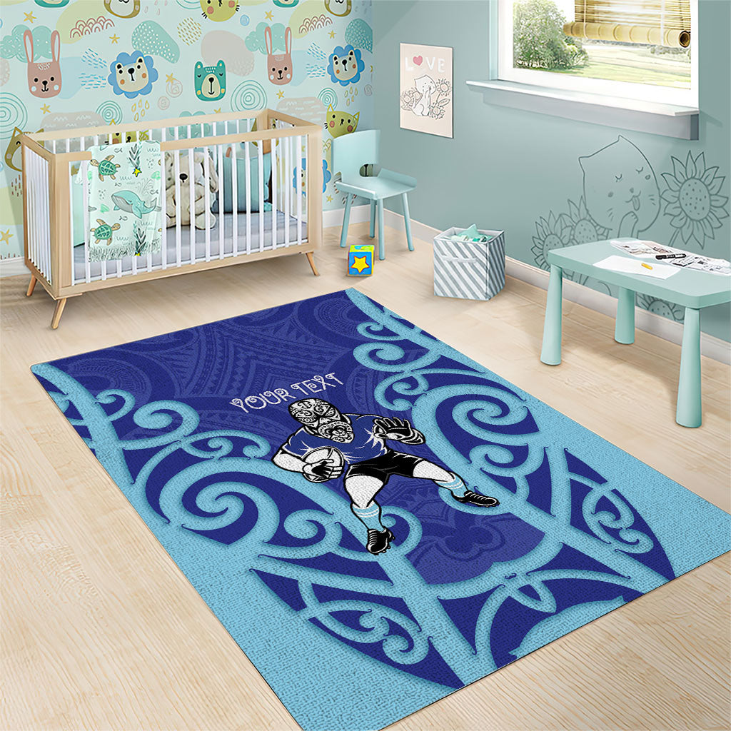 Northland Custom Rugby New Zealand Area Rug Aotearoa Maori Pukana Tiki Mascot