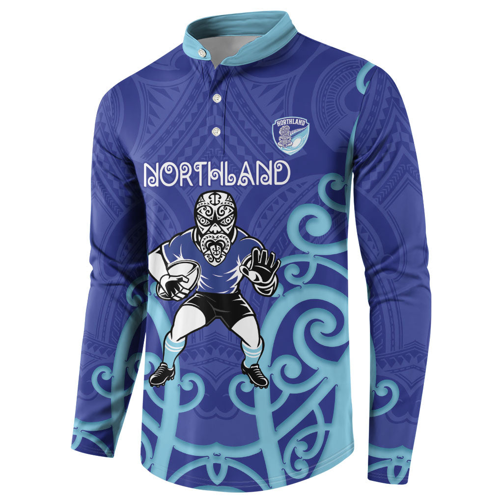Northland Custom Rugby New Zealand Button Sweatshirt Aotearoa Maori Pukana Tiki Mascot