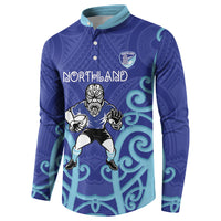 Northland Custom Rugby New Zealand Button Sweatshirt Aotearoa Maori Pukana Tiki Mascot