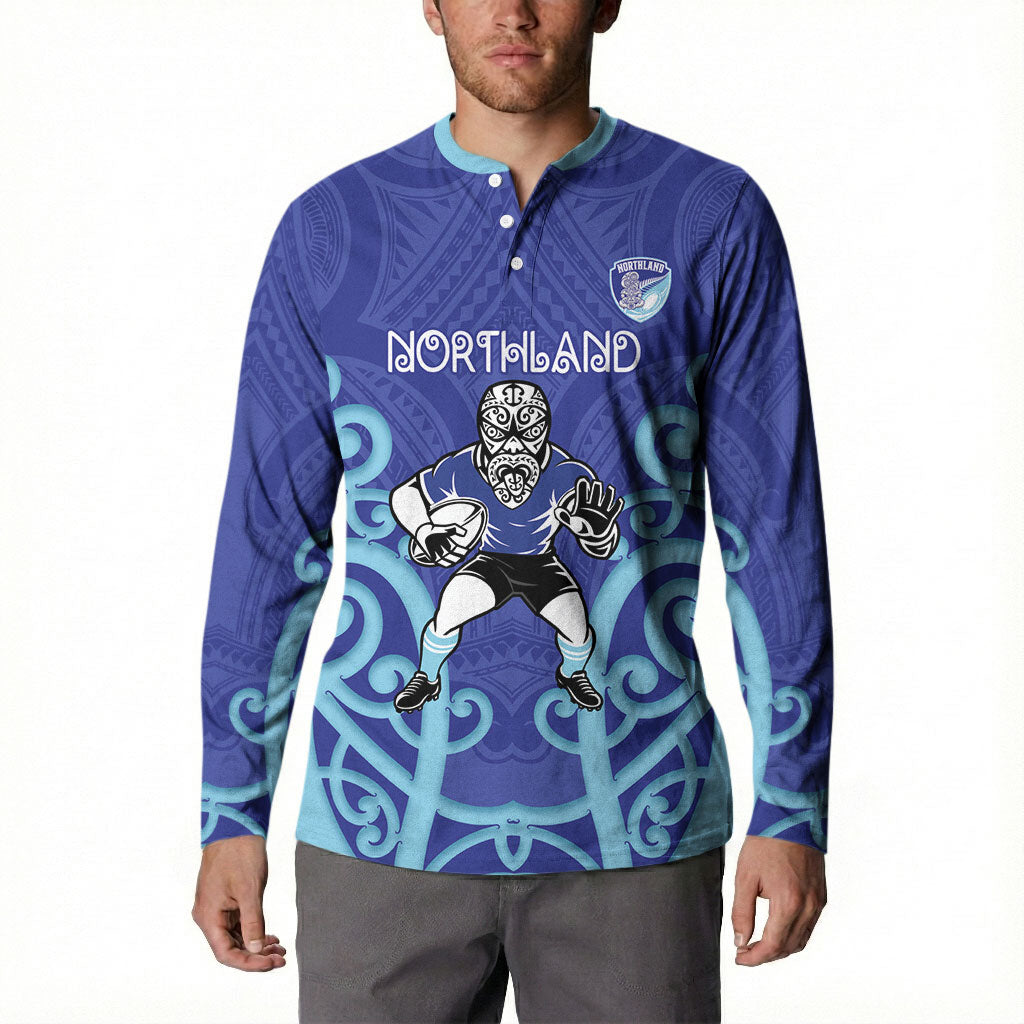 Northland Custom Rugby New Zealand Button Sweatshirt Aotearoa Maori Pukana Tiki Mascot