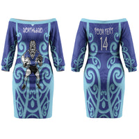 Northland Custom Rugby New Zealand Couples Matching Off The Shoulder Long Sleeve Dress and Hawaiian Shirt Aotearoa Maori Pukana Tiki Mascot