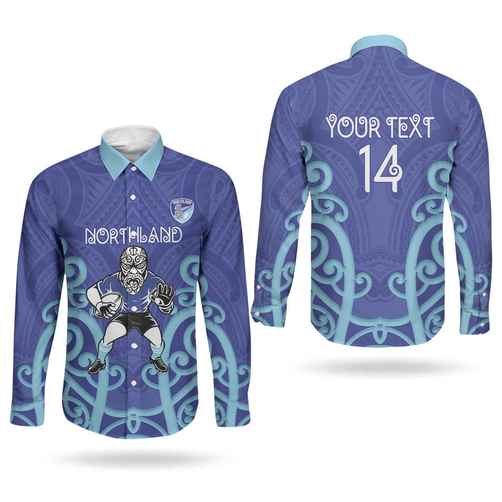 Northland Custom Rugby New Zealand Couples Matching Puletasi and Long Sleeve Button Shirt Aotearoa Maori Pukana Tiki Mascot