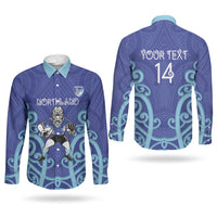 Northland Custom Rugby New Zealand Couples Matching Short Sleeve Bodycon Dress and Long Sleeve Button Shirt Aotearoa Maori Pukana Tiki Mascot