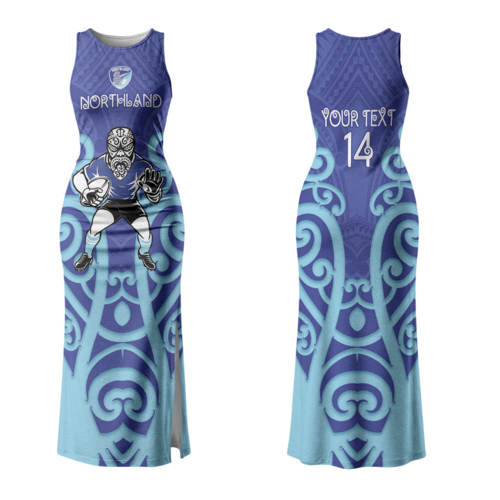 Northland Custom Rugby New Zealand Couples Matching Tank Maxi Dress and Long Sleeve Button Shirt Aotearoa Maori Pukana Tiki Mascot
