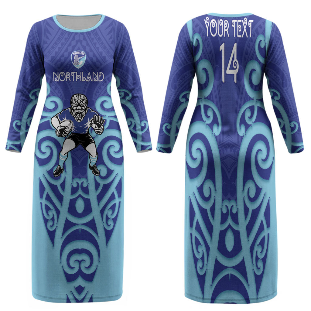 Northland Custom Rugby New Zealand Family Matching Long Sleeve Bodycon Dress and Hawaiian Shirt Aotearoa Maori Pukana Tiki Mascot