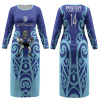 Northland Custom Rugby New Zealand Family Matching Long Sleeve Bodycon Dress and Hawaiian Shirt Aotearoa Maori Pukana Tiki Mascot
