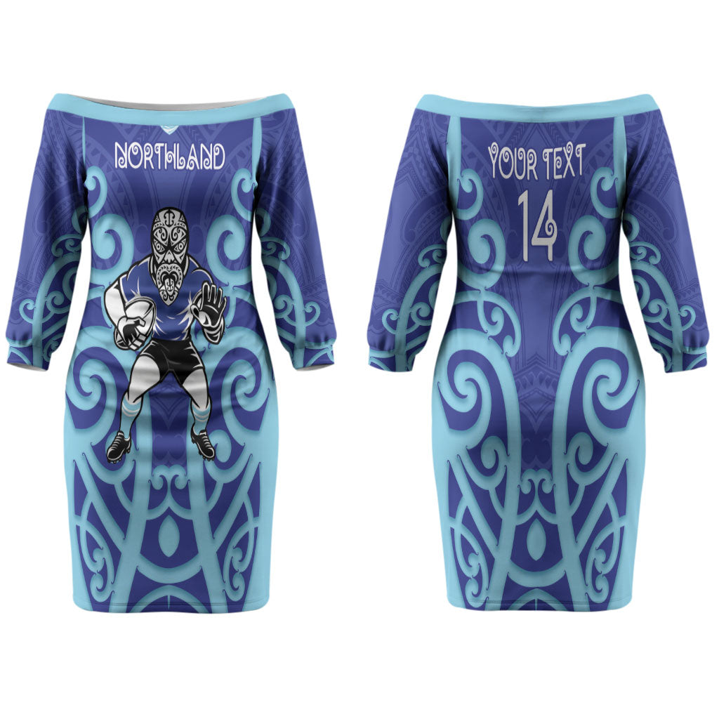 Northland Custom Rugby New Zealand Family Matching Off The Shoulder Long Sleeve Dress and Hawaiian Shirt Aotearoa Maori Pukana Tiki Mascot