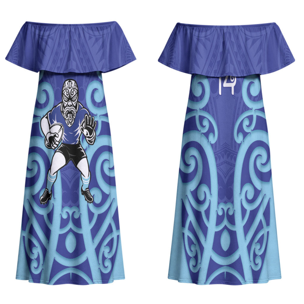 Northland Custom Rugby New Zealand Family Matching Off Shoulder Maxi Dress and Hawaiian Shirt Aotearoa Maori Pukana Tiki Mascot
