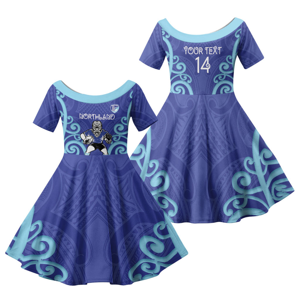 Northland Custom Rugby New Zealand Family Matching Off Shoulder Short Dress and Hawaiian Shirt Aotearoa Maori Pukana Tiki Mascot