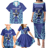 Northland Custom Rugby New Zealand Family Matching Puletasi and Hawaiian Shirt Aotearoa Maori Pukana Tiki Mascot