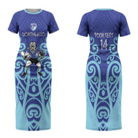Northland Custom Rugby New Zealand Family Matching Short Sleeve Bodycon Dress and Hawaiian Shirt Aotearoa Maori Pukana Tiki Mascot
