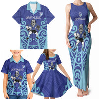 Northland Custom Rugby New Zealand Family Matching Tank Maxi Dress and Hawaiian Shirt Aotearoa Maori Pukana Tiki Mascot