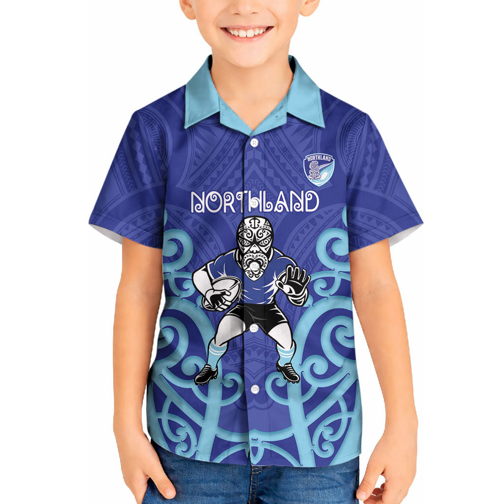 Northland Custom Rugby New Zealand Kid Hawaiian Shirt Aotearoa Maori Pukana Tiki Mascot