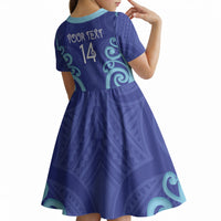 Northland Custom Rugby New Zealand Kid Short Sleeve Dress Aotearoa Maori Pukana Tiki Mascot