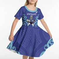 Northland Custom Rugby New Zealand Kid Short Sleeve Dress Aotearoa Maori Pukana Tiki Mascot