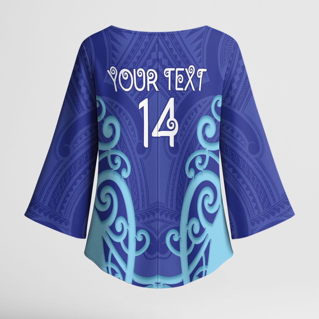 Northland Custom Rugby New Zealand Kimono Sleeve Blouse Aotearoa Maori Pukana Tiki Mascot