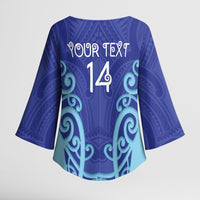 Northland Custom Rugby New Zealand Kimono Sleeve Blouse Aotearoa Maori Pukana Tiki Mascot
