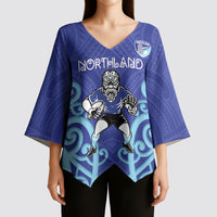 Northland Custom Rugby New Zealand Kimono Sleeve Blouse Aotearoa Maori Pukana Tiki Mascot