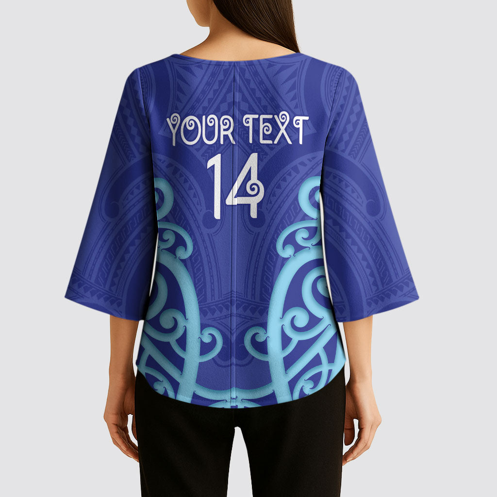 Northland Custom Rugby New Zealand Kimono Sleeve Blouse Aotearoa Maori Pukana Tiki Mascot