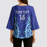 Northland Custom Rugby New Zealand Kimono Sleeve Blouse Aotearoa Maori Pukana Tiki Mascot