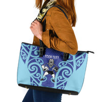 Northland Custom Rugby New Zealand Leather Tote Bag Aotearoa Maori Pukana Tiki Mascot