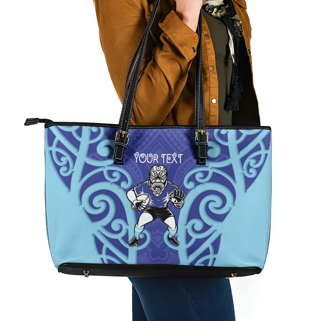 Northland Custom Rugby New Zealand Leather Tote Bag Aotearoa Maori Pukana Tiki Mascot