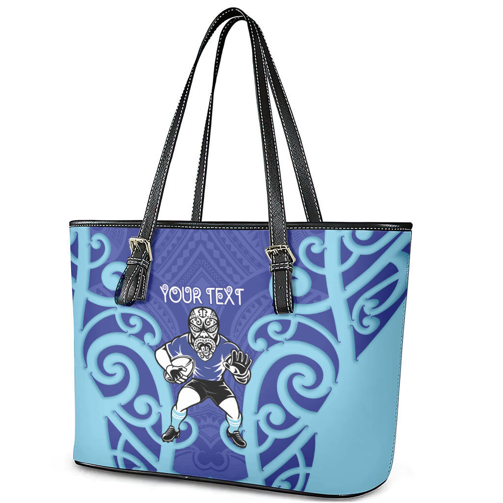 Northland Custom Rugby New Zealand Leather Tote Bag Aotearoa Maori Pukana Tiki Mascot