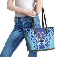 Northland Custom Rugby New Zealand Leather Tote Bag Aotearoa Maori Pukana Tiki Mascot