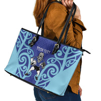 Northland Custom Rugby New Zealand Leather Tote Bag Aotearoa Maori Pukana Tiki Mascot