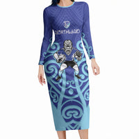 Northland Custom Rugby New Zealand Long Sleeve Bodycon Dress Aotearoa Maori Pukana Tiki Mascot