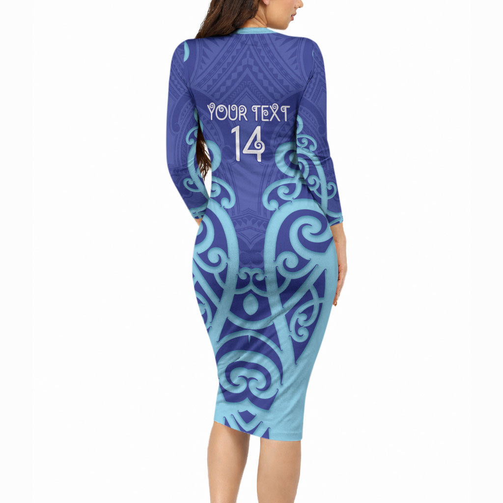 Northland Custom Rugby New Zealand Long Sleeve Bodycon Dress Aotearoa Maori Pukana Tiki Mascot