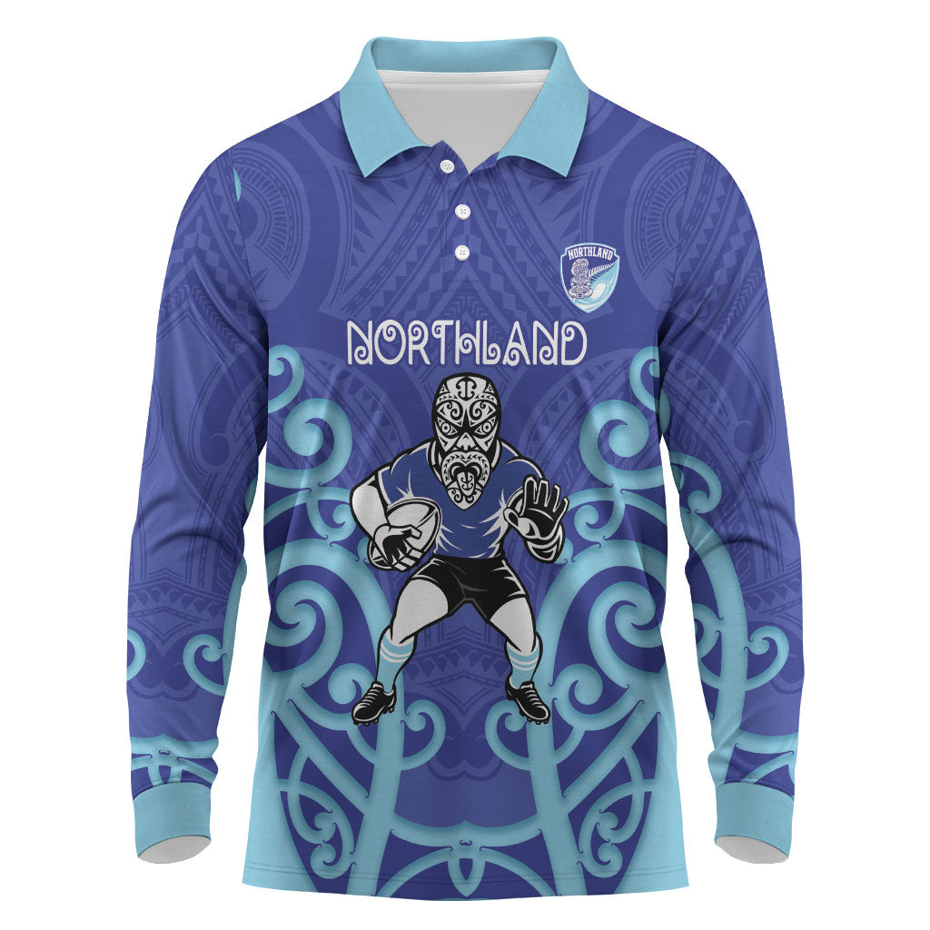 Northland Custom Rugby New Zealand Long Sleeve Polo Shirt Aotearoa Maori Pukana Tiki Mascot
