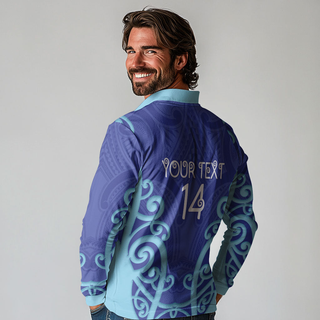 Northland Custom Rugby New Zealand Long Sleeve Polo Shirt Aotearoa Maori Pukana Tiki Mascot