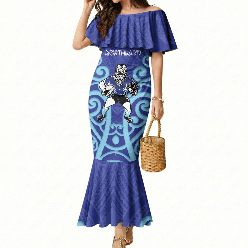 Northland Custom Rugby New Zealand Mermaid Dress Aotearoa Maori Pukana Tiki Mascot