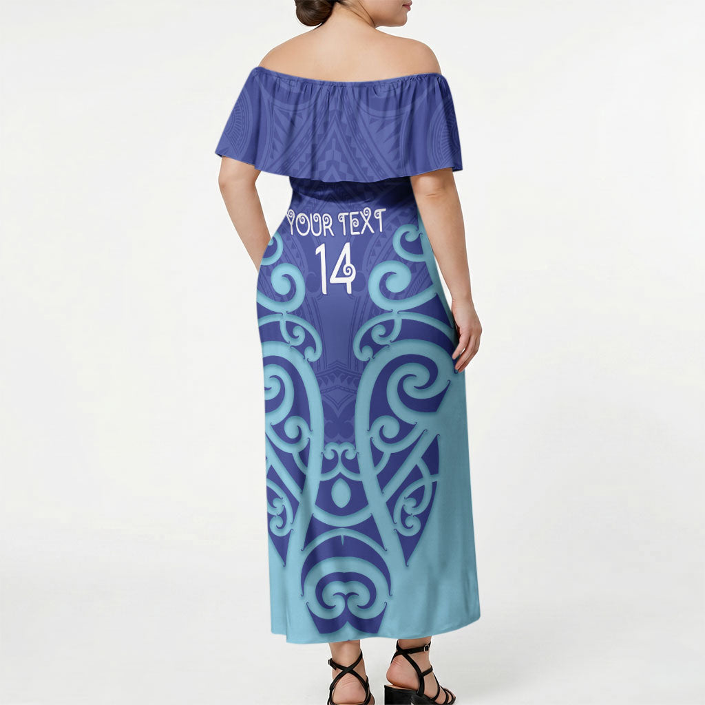 Northland Custom Rugby New Zealand Off Shoulder Maxi Dress Aotearoa Maori Pukana Tiki Mascot