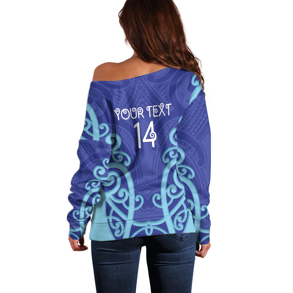 Northland Custom Rugby New Zealand Off Shoulder Sweater Aotearoa Maori Pukana Tiki Mascot