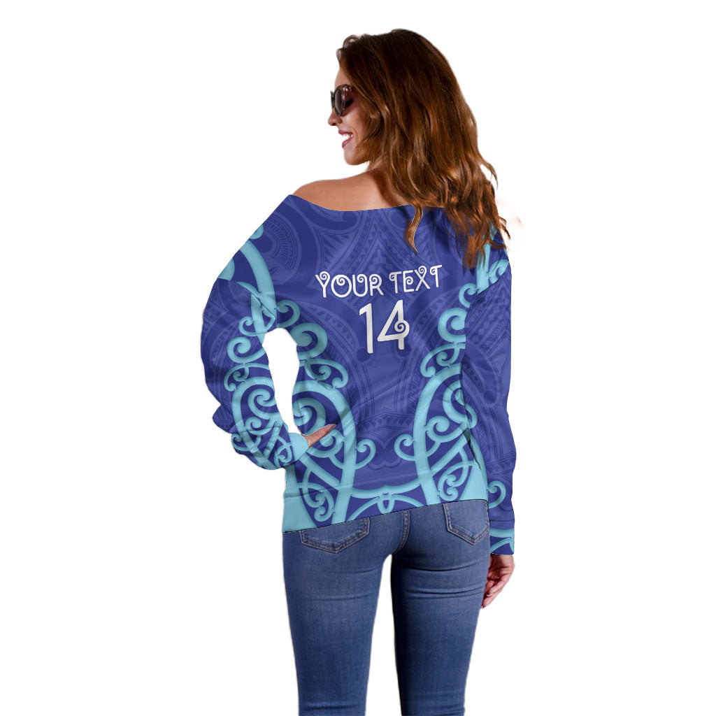 Northland Custom Rugby New Zealand Off Shoulder Sweater Aotearoa Maori Pukana Tiki Mascot
