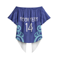 Northland Custom Rugby New Zealand Off Shoulder Wrap Waist Top Aotearoa Maori Pukana Tiki Mascot