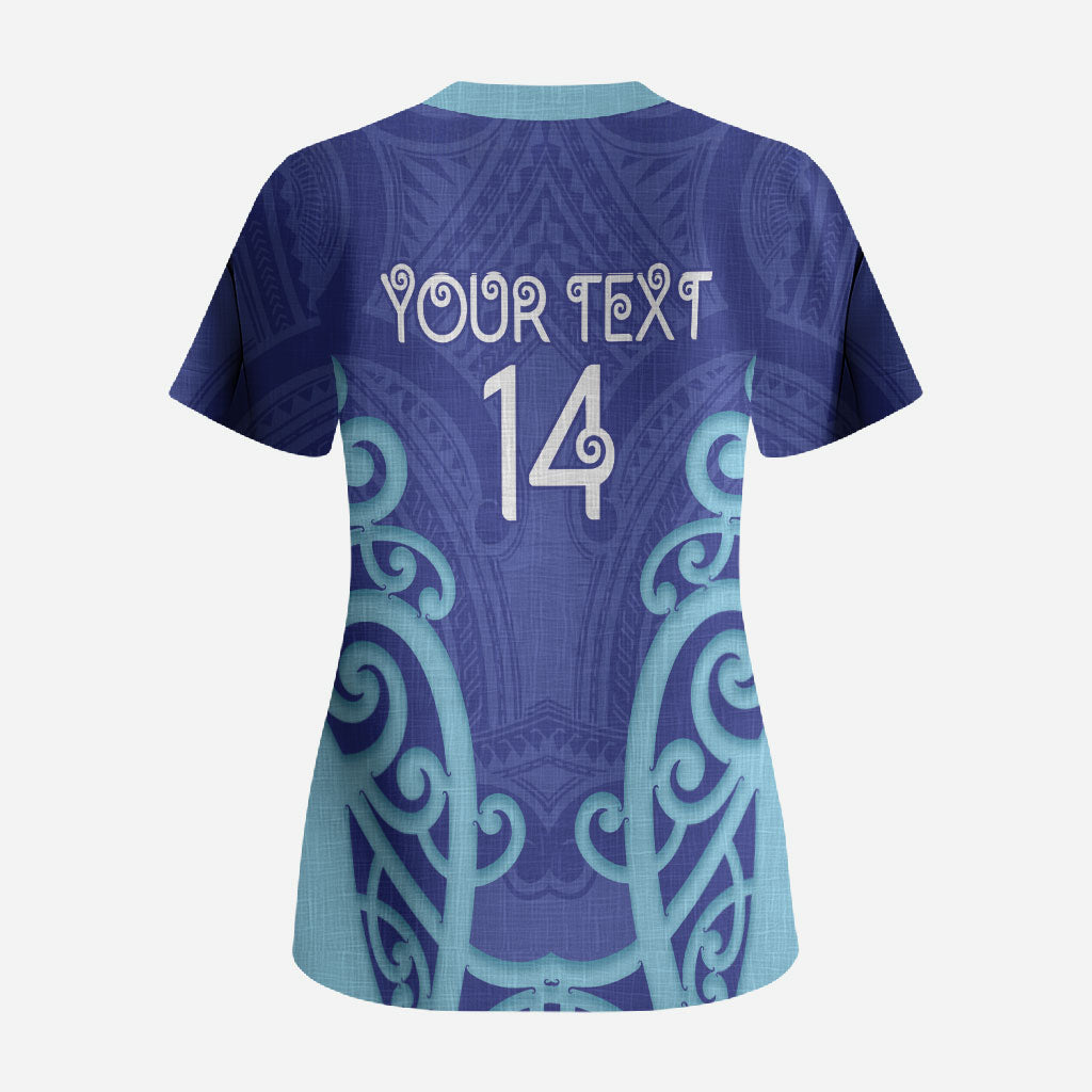 Northland Custom Rugby New Zealand Scrub Top Aotearoa Maori Pukana Tiki Mascot