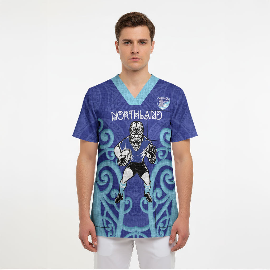 Northland Custom Rugby New Zealand Scrub Top Aotearoa Maori Pukana Tiki Mascot