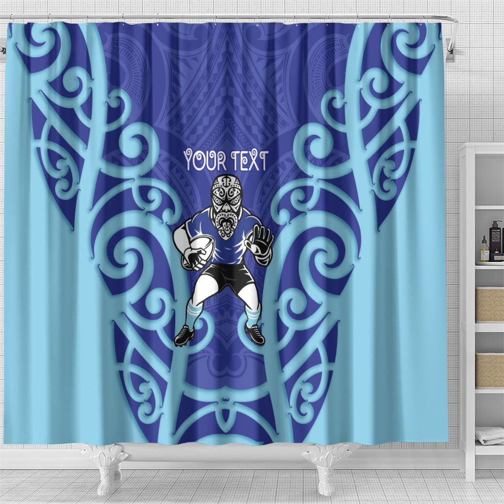 Northland Custom Rugby New Zealand Shower Curtain Aotearoa Maori Pukana Tiki Mascot