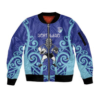 Northland Custom Rugby New Zealand Sleeve Zip Bomber Jacket Aotearoa Maori Pukana Tiki Mascot