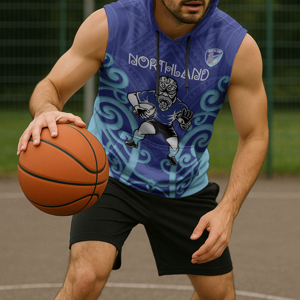 Northland Custom Rugby New Zealand Sleeveless Hoodie Aotearoa Maori Pukana Tiki Mascot