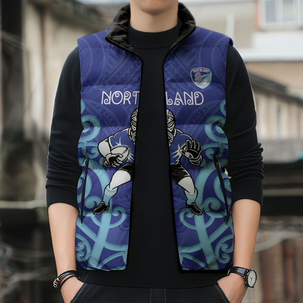 Northland Custom Rugby New Zealand Sleeveless Puffer Jacket Aotearoa Maori Pukana Tiki Mascot