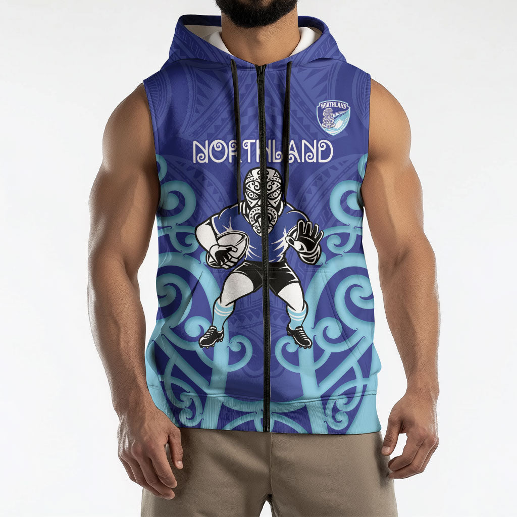 Northland Custom Rugby New Zealand Sleeveless Zip Hoodie Aotearoa Maori Pukana Tiki Mascot