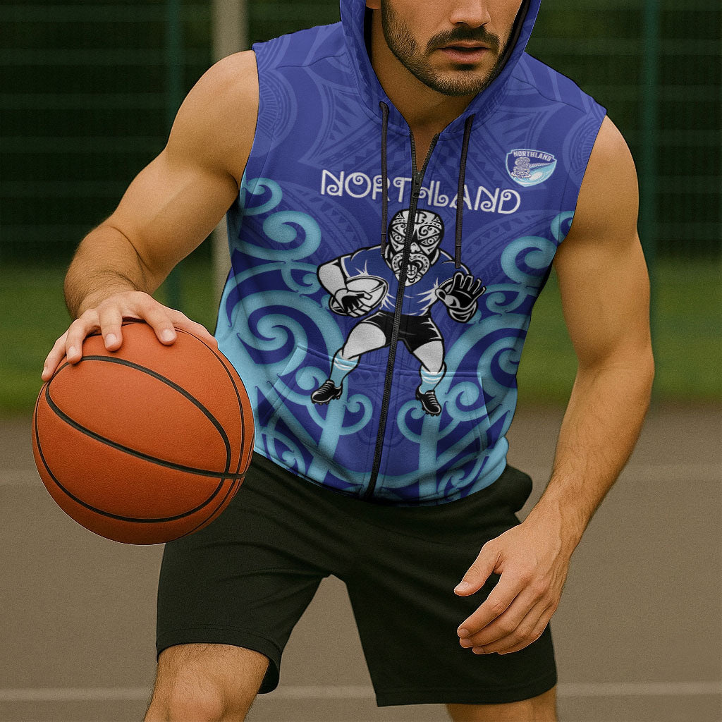Northland Custom Rugby New Zealand Sleeveless Zip Hoodie Aotearoa Maori Pukana Tiki Mascot